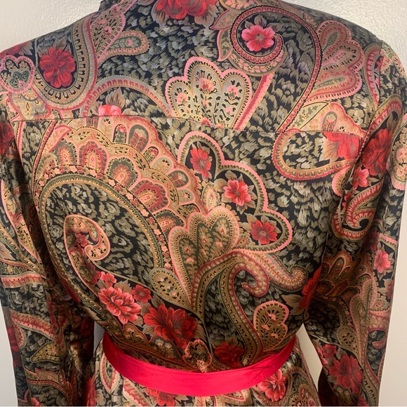 Victoria Secret VTG Gold 90s 100% Silk Paisley Rose Printed Belted Robe Kimono - Picture 9 of 16